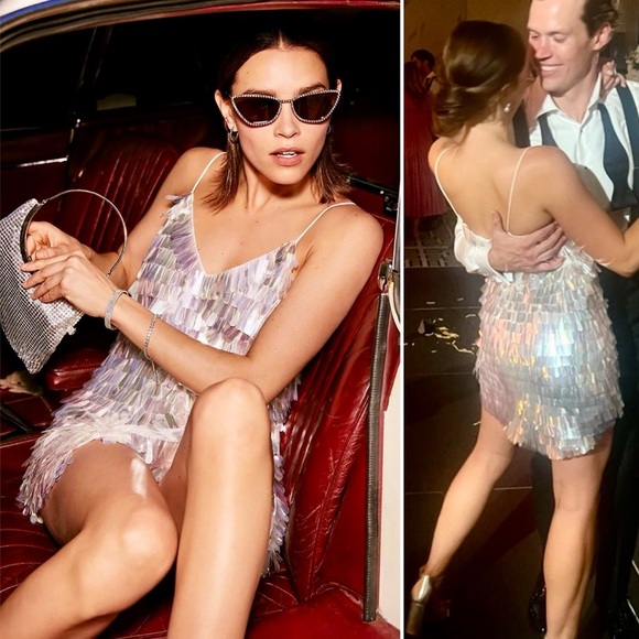 BHLDN Taylor V-neck Iridescent Sequined Mini Dress 6 M Bridal, Wedding, Swiftie - Picture 3 of 12